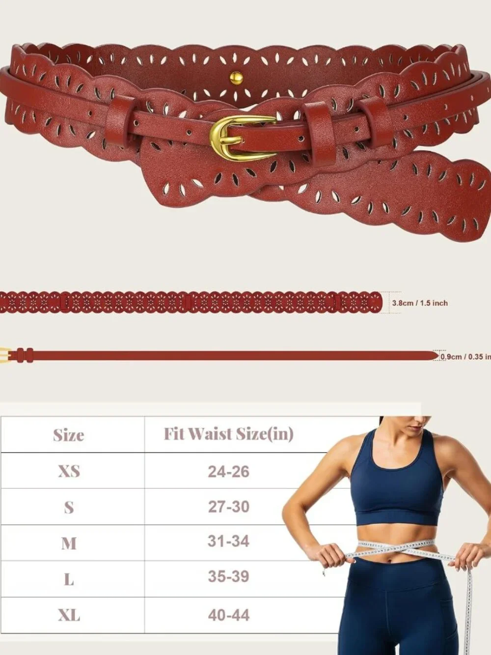 Stylish Wide Leather Belt for Women - 2-in-1 Detachable Hollow Flower Design